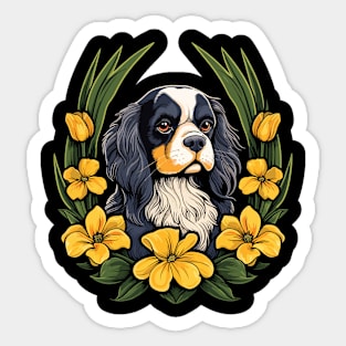 King Charles Spaniel with daffodils illustration Sticker